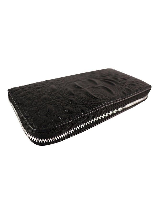 Long Synthetic Leather Wallet With Zipper Black - Image 1
