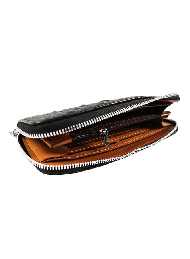 Long Synthetic Leather Wallet With Zipper Black - Image 3