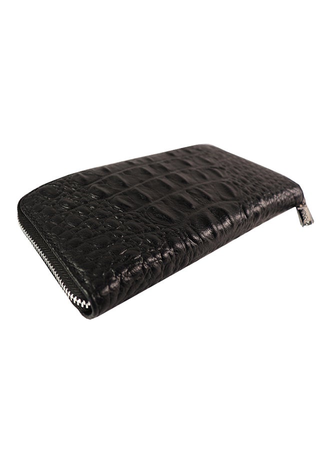 Long Synthetic Leather Wallet With Zipper Black - Image 2