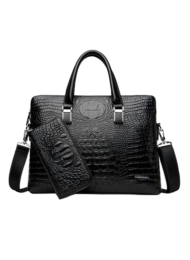 Generic - Crocodile Pattern Synthetic Briefcase With Wallet Black - Image 1