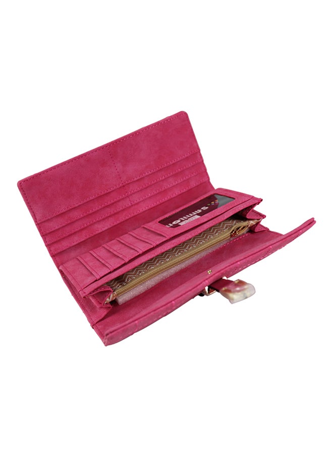Leather Trifold Long Zipper Wallet Pink  - Image 3