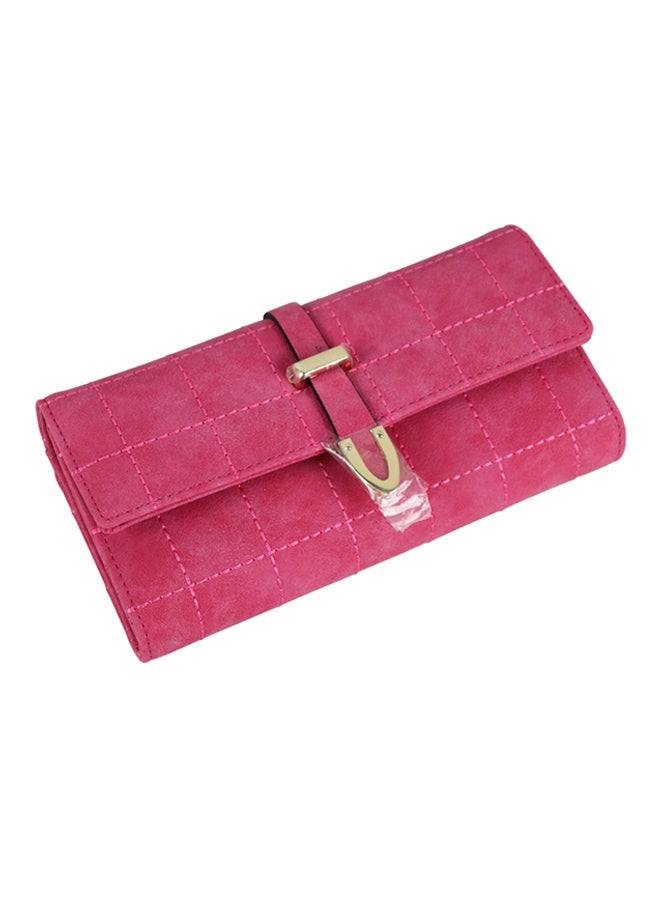 Leather Trifold Long Zipper Wallet Pink  - Image 1
