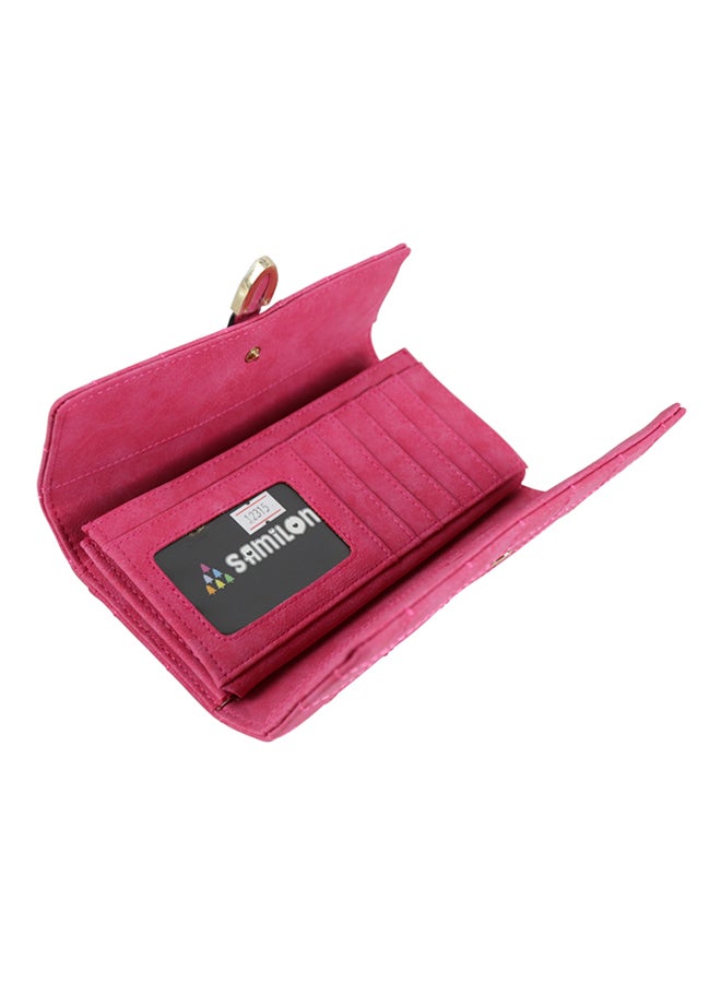Leather Trifold Long Zipper Wallet Pink  - Image 2