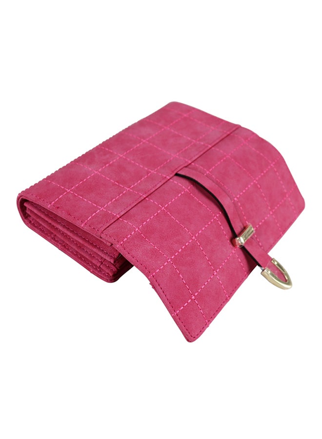 Leather Trifold Long Zipper Wallet Pink  - Image 4