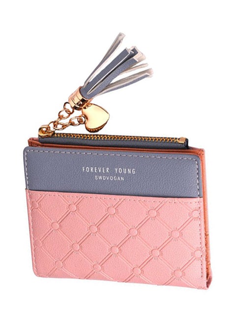 Zip Closure Bi Fold Small Wallet Pink