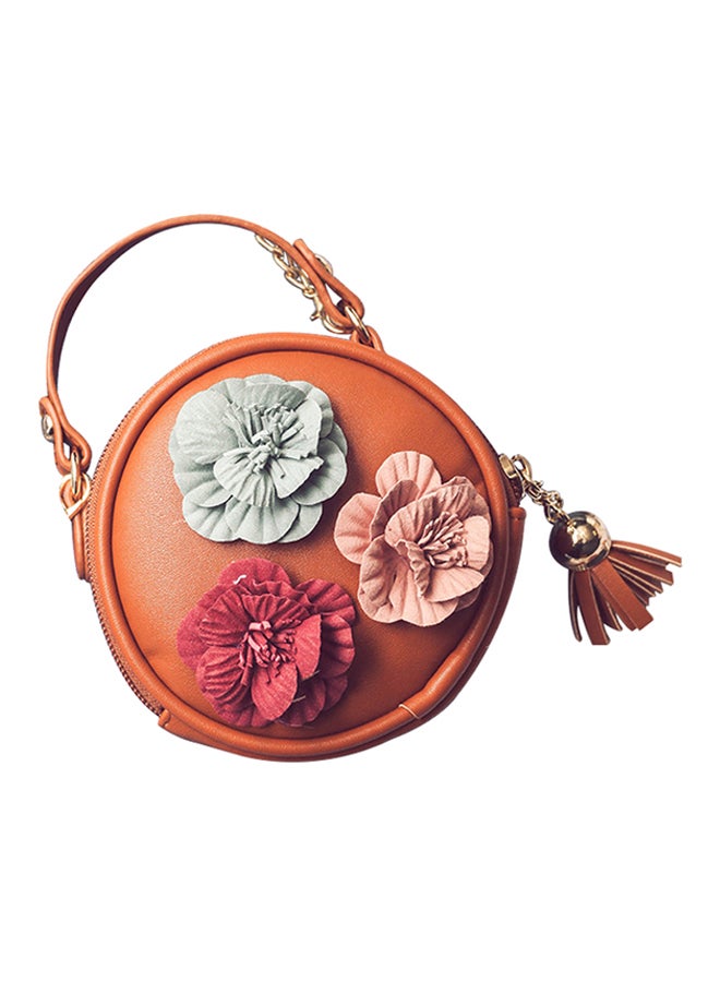 Pu Leather Flower Embellished Wallet Orange  - Image 1