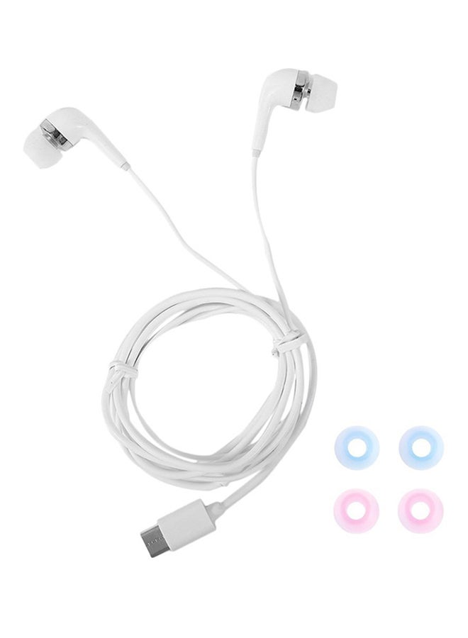 سماعة أذن داخلية سلكية نوع C بمنفذ USB أبيض