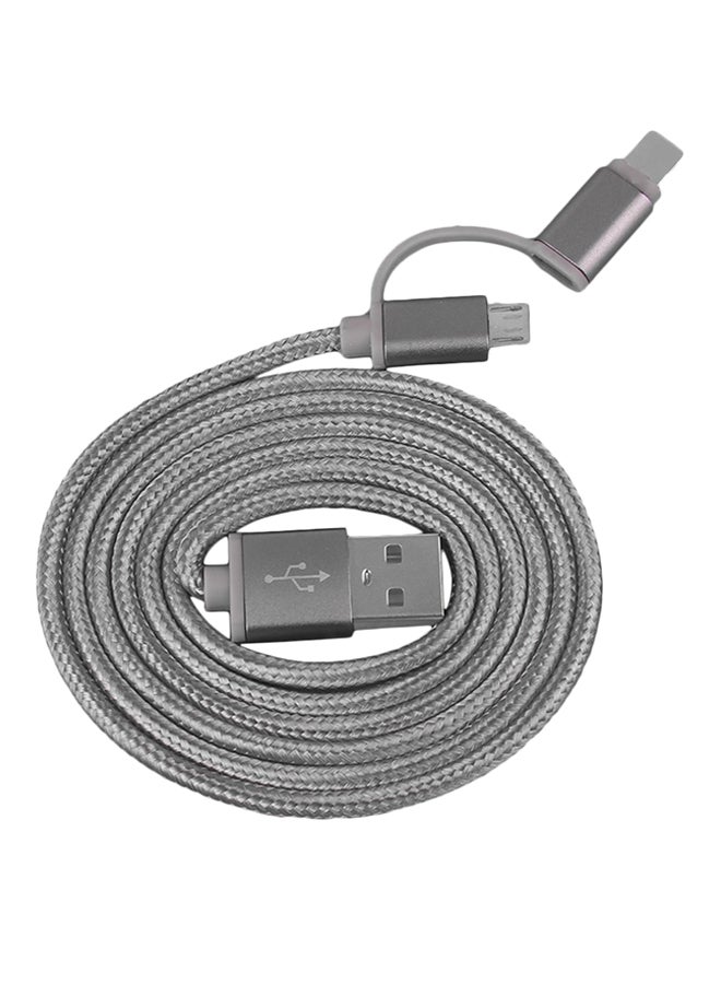 2 في 1 كابل Micro USB طويل للغاية  لأبل آيفون رمادي