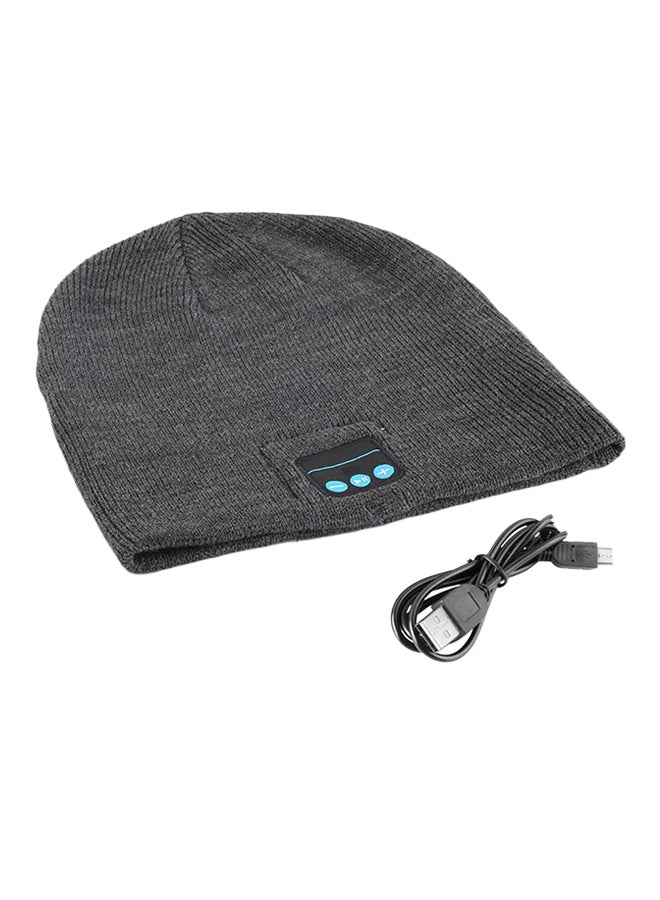 Smart Bluetooth Wireless Music Warm Knitted Beanie Over-Ear Headphones Dark Grey 