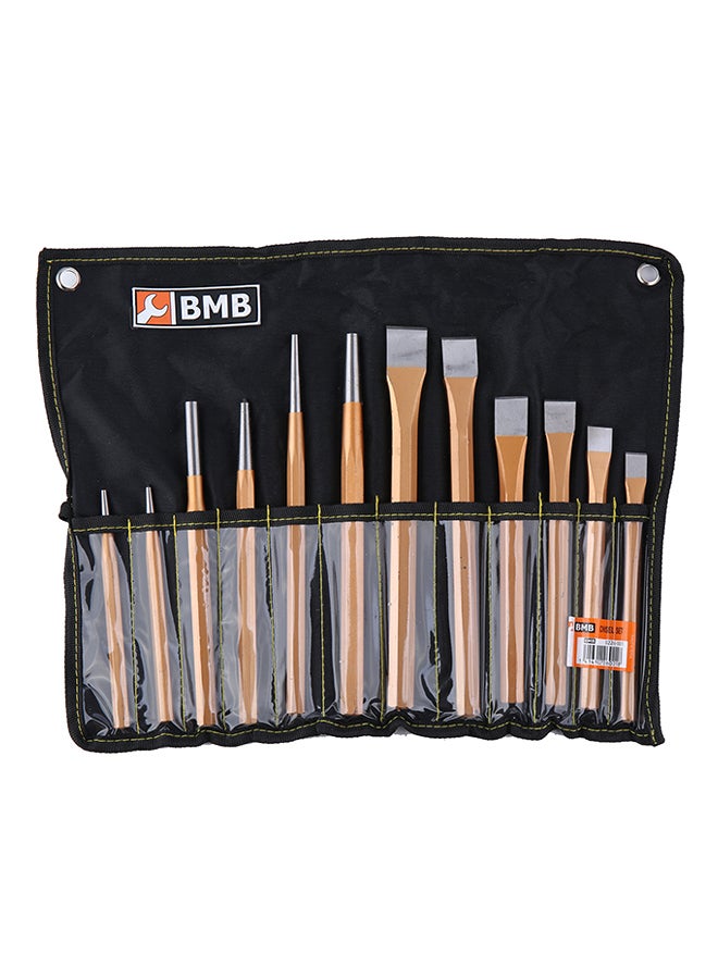 BMB tools 12PC Wood Carving Chisel Set with Pocket Bag Gold/Silver  - Image 1