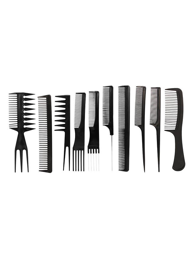10-Piece Professional Hair Comb Set Black