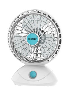 5 Inch Rechargeable Mini Fan With 2 Speeds | Continuous Working Of 2 Hours(High), 4.5 Hours(Low) | 5V Usb Charge And Charging Indicator | Portable Fan SRF-015 White/Blue