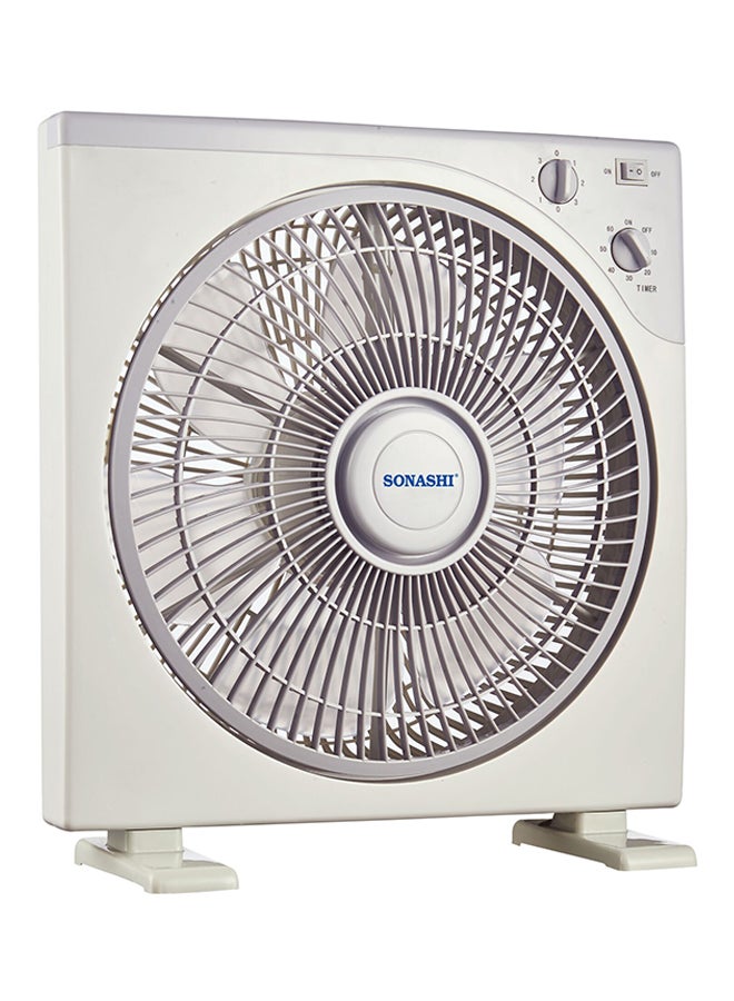 SONASHI - 12Inch Box Fan with 3 Speeds | Lightweight and Portable Fan with 1 Hour Timer | Powerful Desk Fan With Copper Motor | Protective Grill for Safety SBF-7032 White/Grey - Image 1