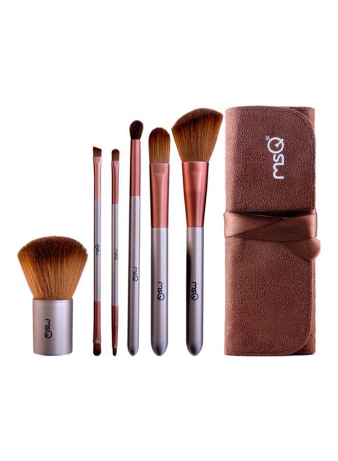 MSQ 6 Piece Makeup Brush Set Silver/Rose Gold - Image 1