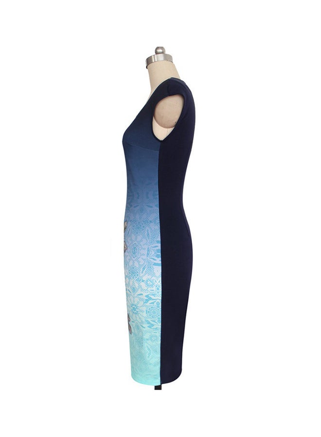 Elegant Pencil Business Patchwork Midi Dress Multicolour  - Image 4