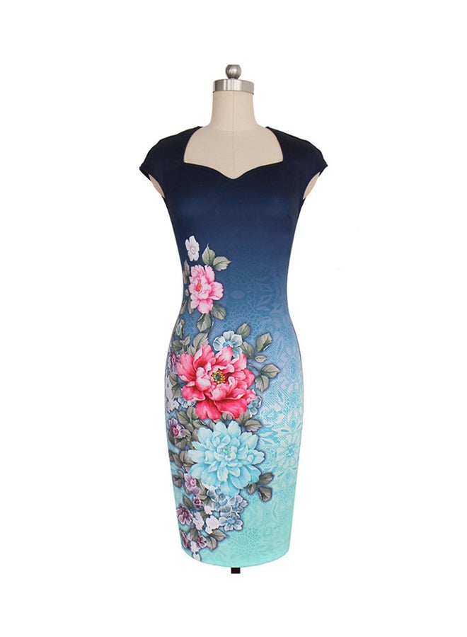 Elegant Pencil Business Patchwork Midi Dress Multicolour  - Image 2