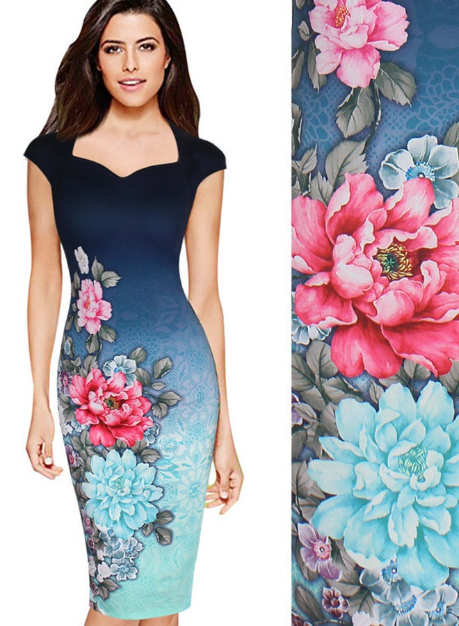 Elegant Pencil Business Patchwork Midi Dress Multicolour  - Image 5