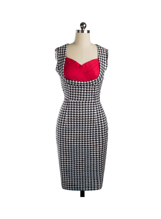 Bodycon Pencil Midi Dress Black/White/Red  - Image 1