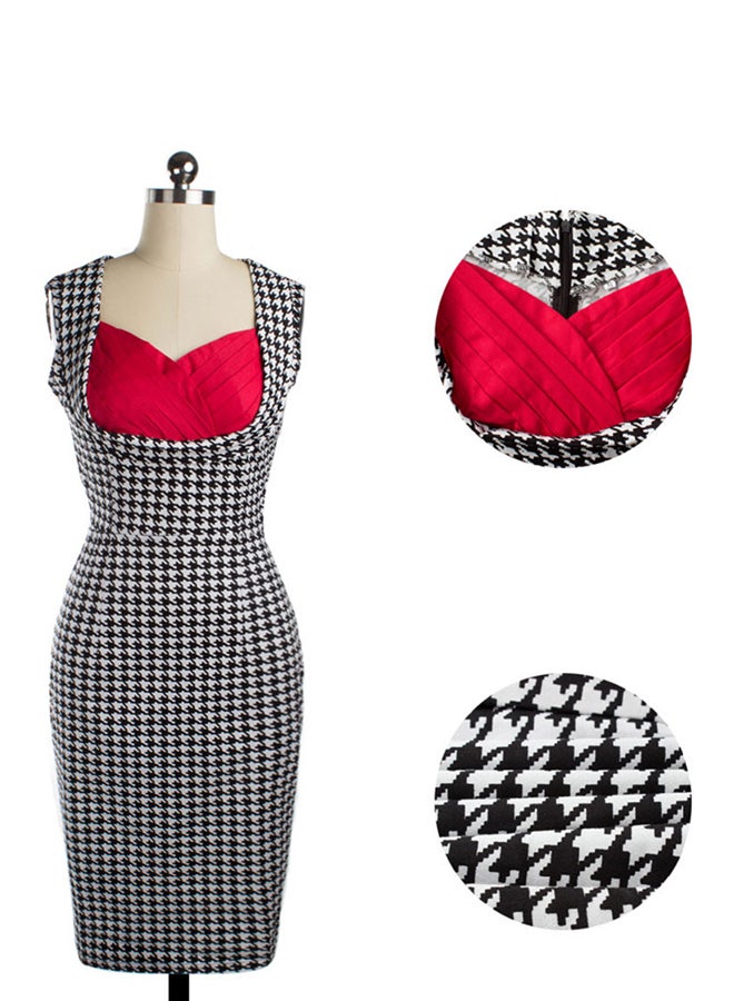 Bodycon Pencil Midi Dress Black/White/Red  - Image 3
