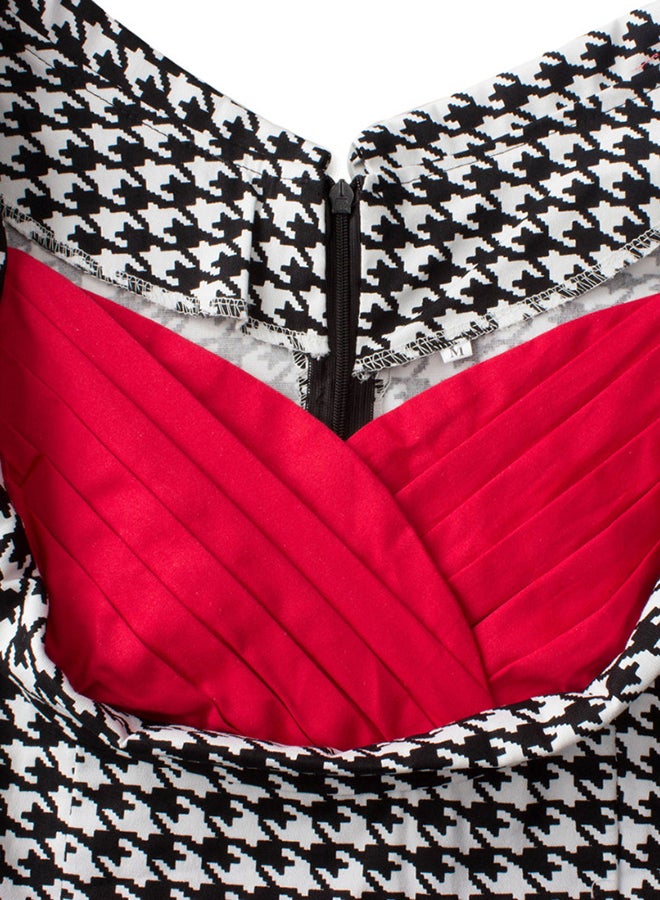Bodycon Pencil Midi Dress Black/White/Red  - Image 4
