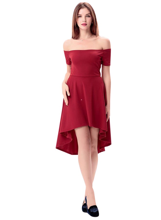 Short Sleeve Irregular Midi Dress Red - Image 1