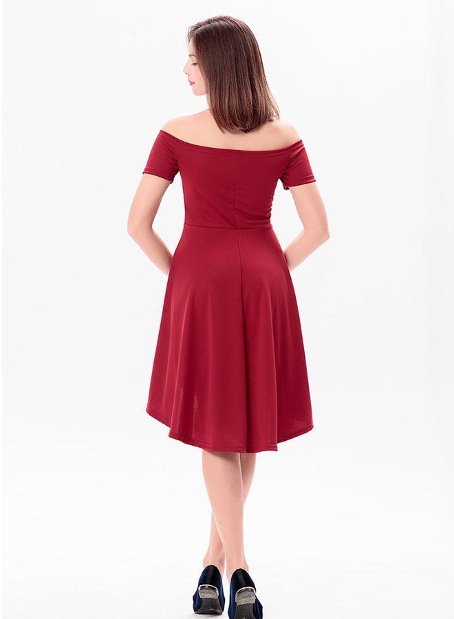Short Sleeve Irregular Midi Dress Red - Image 2