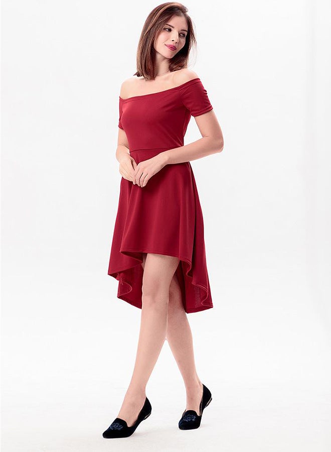 Short Sleeve Irregular Midi Dress Red - Image 3