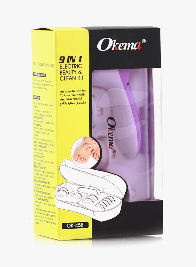 أوكيما مجموعة أدوات العناية بالقدم الكهربائية 9 في 1 طراز OK-458 أبيض/أرجواني - Image 2