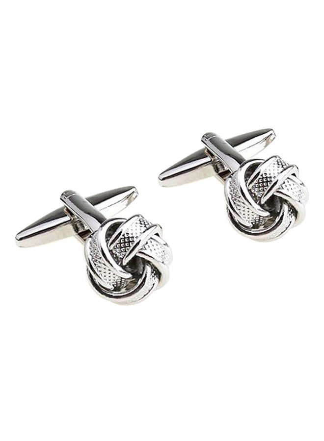 Generic - White Gold Knot Silver Plated Spiral Twist Cufflinks - Image 1