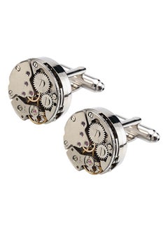 White Gold Retro Mechanical Watch Design Cufflinks