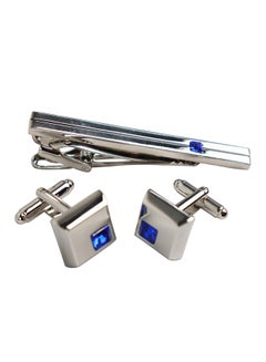 White Gold Alloy Shirt French Cufflinks And Tie Clip Set
