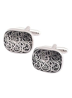 White Gold Retro Oval Pattern Shirt Cufflinks