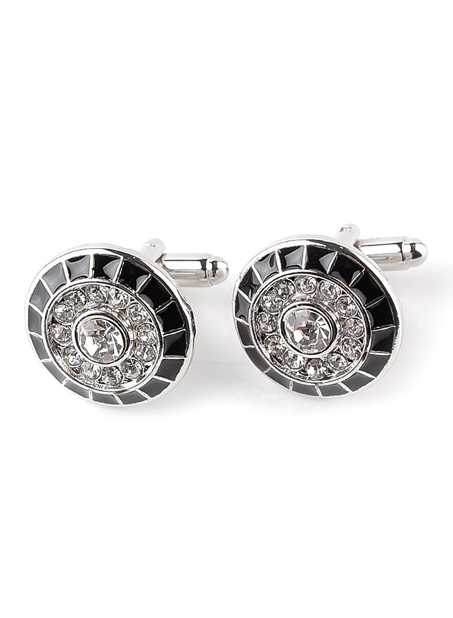 Generic - White Gold Stone Embellished Circle Cufflinks - Image 1