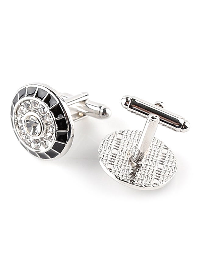 Generic - White Gold Stone Embellished Circle Cufflinks - Image 1