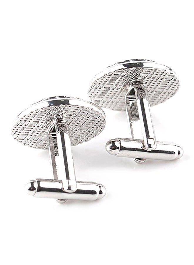 Generic - White Gold Stone Embellished Circle Cufflinks - Image 1