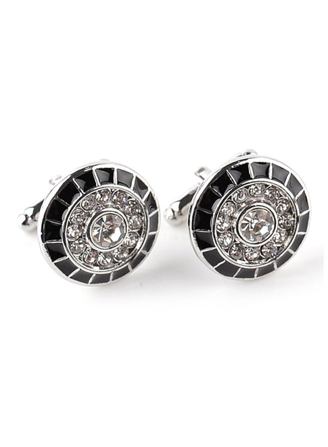 Generic - White Gold Stone Embellished Circle Cufflinks - Image 1