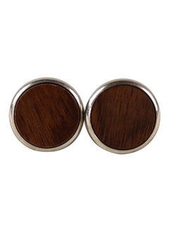 White Gold Wooden Studded Circle Cufflinks