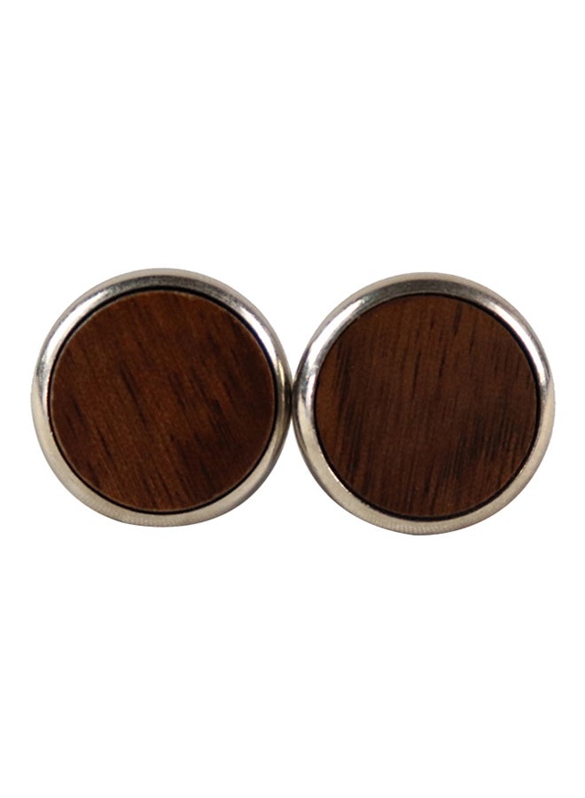 Generic - White Gold Wooden Studded Circle Cufflinks - Image 1
