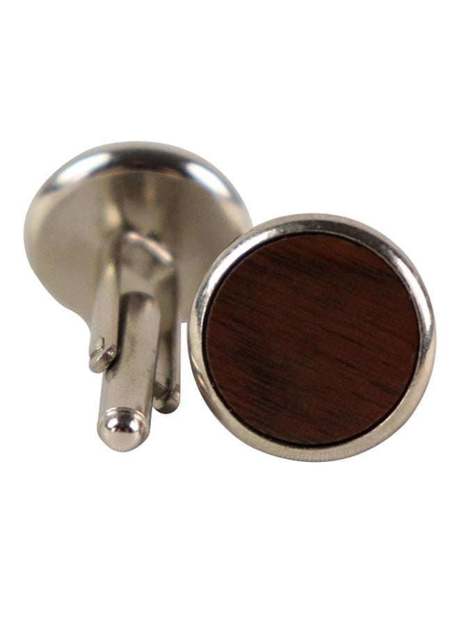 Generic - White Gold Wooden Studded Circle Cufflinks - Image 1