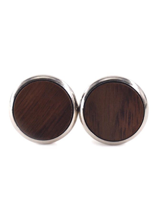 Generic - White Gold Wooden Studded Circle Cufflinks - Image 1