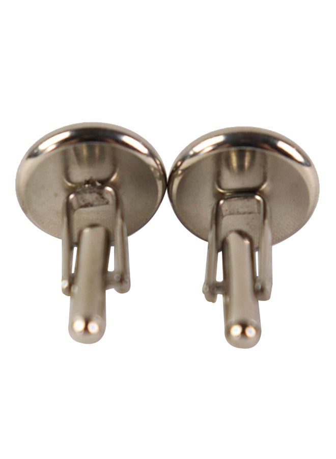 Generic - White Gold Wooden Studded Circle Cufflinks - Image 1