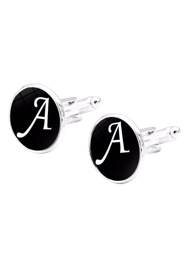 White Gold Initial Alphabet Letter Cufflinks - Image 1