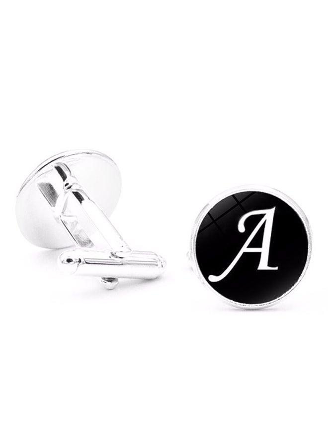 White Gold Initial Alphabet Letter Cufflinks - Image 2