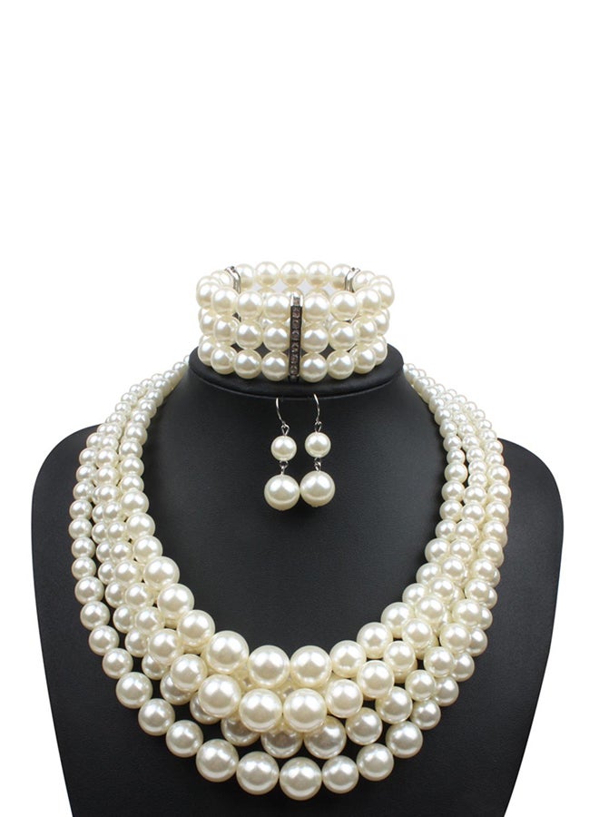 Pearl Multi-Strand Necklace And Earrings Set 