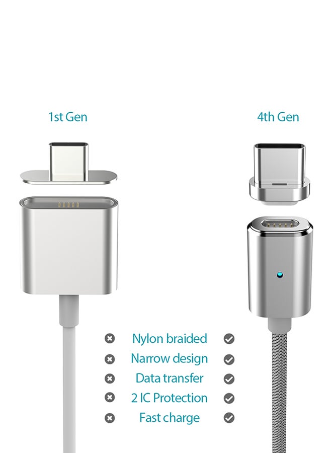 دودوكول كابل شحن ومزامنة بيانات USB-C مغناطيسي قابل للفصل مع مؤشر LED فضي  - Image 2