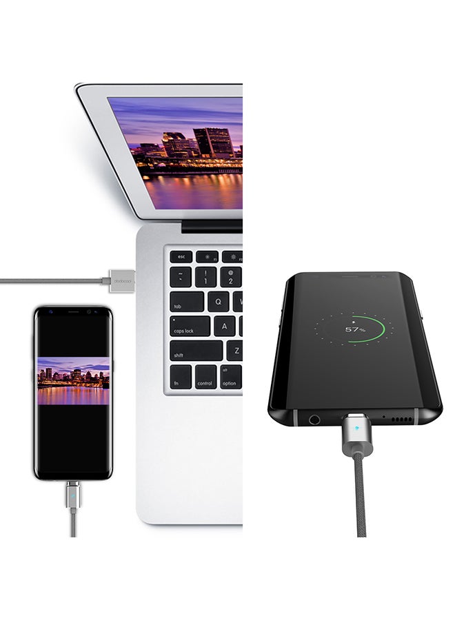 دودوكول كابل شحن ومزامنة بيانات USB-C مغناطيسي قابل للفصل مع مؤشر LED فضي  - Image 3