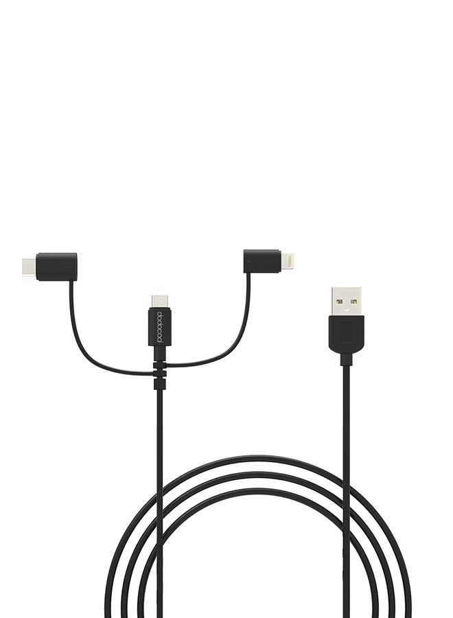 دودوكول كابل Micro-USB إلى USB معتمد من MFI مع محول لايتننج وUSB-C أسود  - Image 1