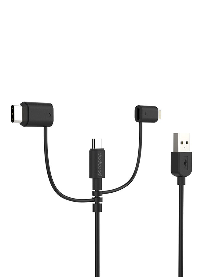 دودوكول كابل Micro-USB إلى USB معتمد من MFI مع محول لايتننج وUSB-C أسود  - Image 2