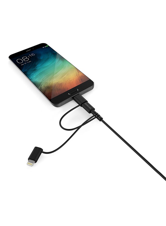 دودوكول كابل Micro-USB إلى USB معتمد من MFI مع محول لايتننج وUSB-C أسود  - Image 3