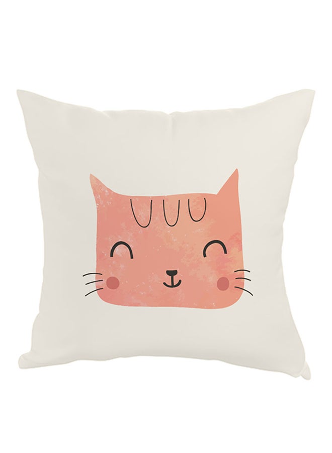 Cat Printed Throw Pillow White/Pink/Black 40x40cm